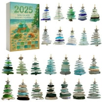 BESTSKY Sea Glass Advent Calendar 24 Days Christmas Countdown Calendar with 24 Mini Natural Sea Glass Christmas Tree Ocean-Themed Holiday Surprises Gift (1 Set)