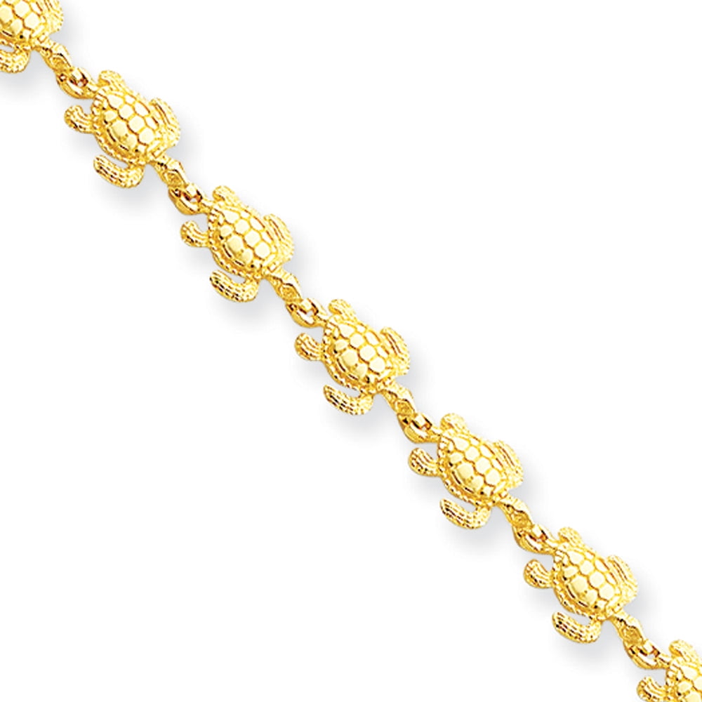 14k Yellow Gold Swimming Sea Turtle Bracelet 8.1 Grams 7.25 Inch Lobster Claw by Kevin Jewelers
