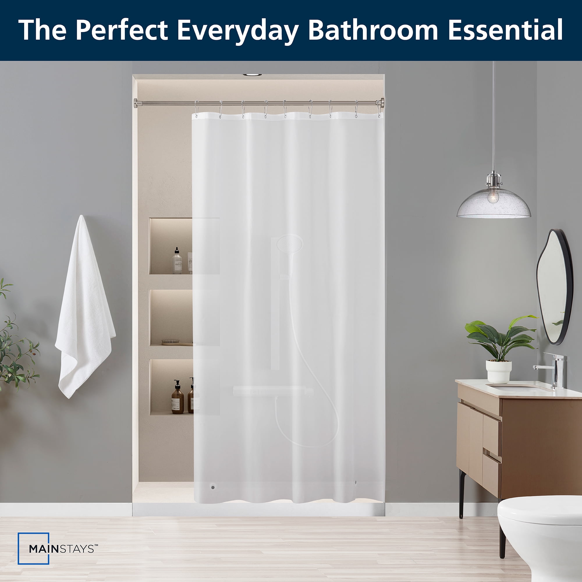 (3 pack) Mainstays Medium Weight PEVA Stall Sized Shower Curtain Liner, 54" x 78" – Frosty