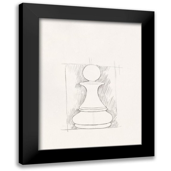 Caroline, Emma 12x14 Black Modern Framed Museum Art Print Titled - Chess Set Sketch V