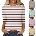 thumbnail image 4 of WREESH Womens Fashion T-Shirts Striped Printed T-Shirt Mid-Length 3/4 Sleeves Blouse Round Neck Casual Tops Pullover Green, 4 of 4