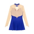thumbnail image 6 of YEAHDOR Womens Figure Skating Dress Long Sleeve Sheer Mesh Patchwork Gymnastics Leotard Dancewear Royal Blue S, 6 of 7