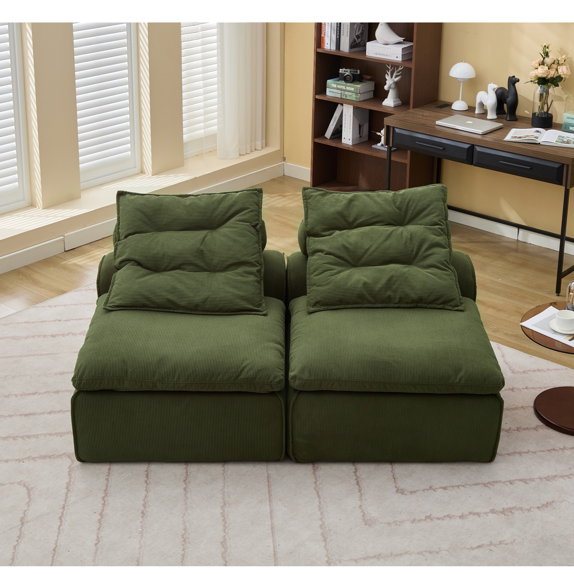 Modular Sofa,Soft Corduroy Fabric Loveseat Sofa for Living Roo,Upholstered Sofa Couch will DIY,No Armrests,Green