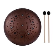 Ammoon 12 Inch 11-Tone Steel Tongue Drum Tank Drum Percussion Instrument Hand Pan Drum for Beginners with Drum Mallets Carry Bag Music Book Stickers Wipe Cloth Bronze