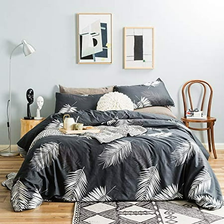 Yuheguoji 3 Pieces Duvet Cover Set 100 Cotton Black Queen Size Palm Leaves Bedding Set 1 Botanical Print Duvet Cover With Zipper Ties 2 Pillowcases Luxury Quality Soft Lightweight Breathable Durable Walmart Canada