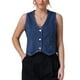 thumbnail image 1 of CHAQUETA DE JEAN SIN MANGAS PARA MUJER INSPIRADA CHIC, CON ESCOTE EN V Y BOTONES, VESTIDO DE DENIM CORTO, TAMAÑO L, AZUL OSCURO, 1 of 6