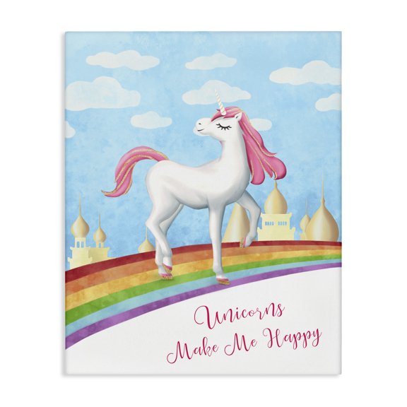 Stupell Industries Contemporary Unicorns Make Me Happy Rainbow Canvas Art, 16 x 20, by Ziwei Li