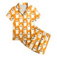 thumbnail image 4 of Pandaie 2 Piece Little Girls Full Ghost Print Short Sleeve Pajamas Set Halloween Kid Sleepwear Outfits Orange,2-3 Years, 4 of 5