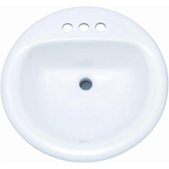 19" Circular Vitreous China Drop In Bathroom Sink with Overflow and 3 Faucet Holes at 4" Centers - White