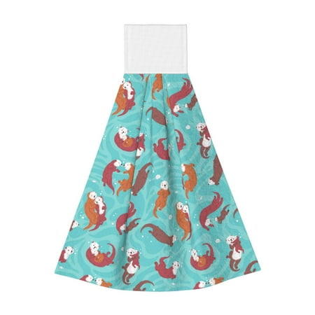 

Horeoi Sea Otters Family In Blue Water Print Coral Fleece Microfiber Hanging Hand Towel Absorbent Hand Towel Quick Dry Thicken Cleaning Cloths Wipes Rags for Kitchen & Bathroom