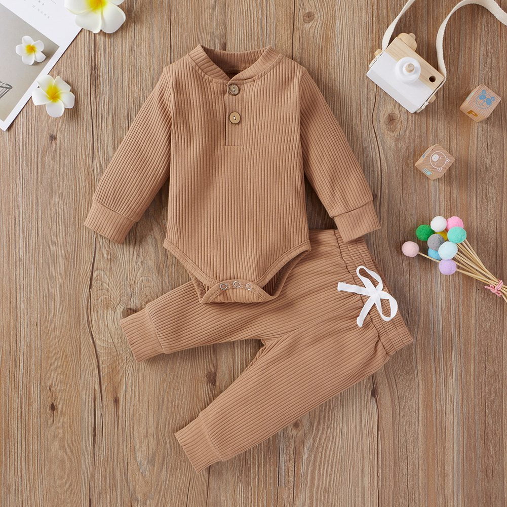 Ribbed 2pcs Solid Long-sleeve Baby Jumpsuit