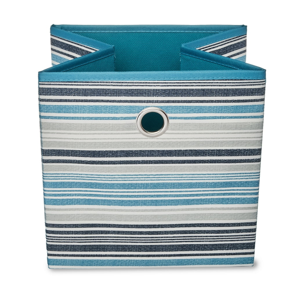 Mainstays Collapsible Fabric Cube Storage Bin, Striped Cool Water