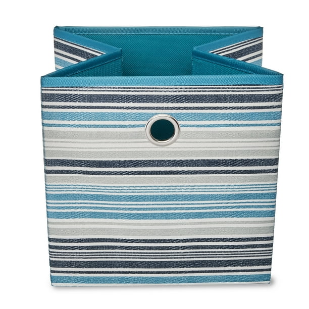 Mainstays Collapsible Fabric Cube Storage Bin, Striped Cool Water ...