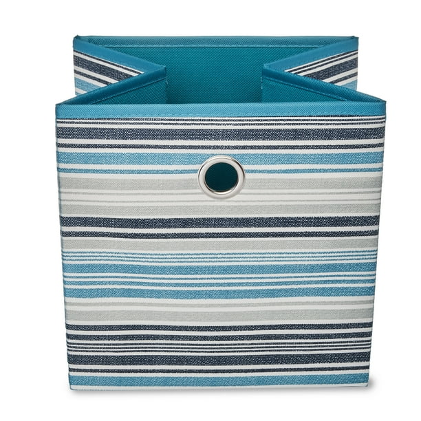 Mainstays Collapsible Fabric Cube Storage Bin, Striped Cool Water