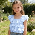 thumbnail image 2 of GXWEA Girls T Shirts Kid's Ruffle Layered Top Square Neck Sleeveless Chiffon Blouse Soft for Casual Outings（9-10 Years，Blue）, 2 of 3