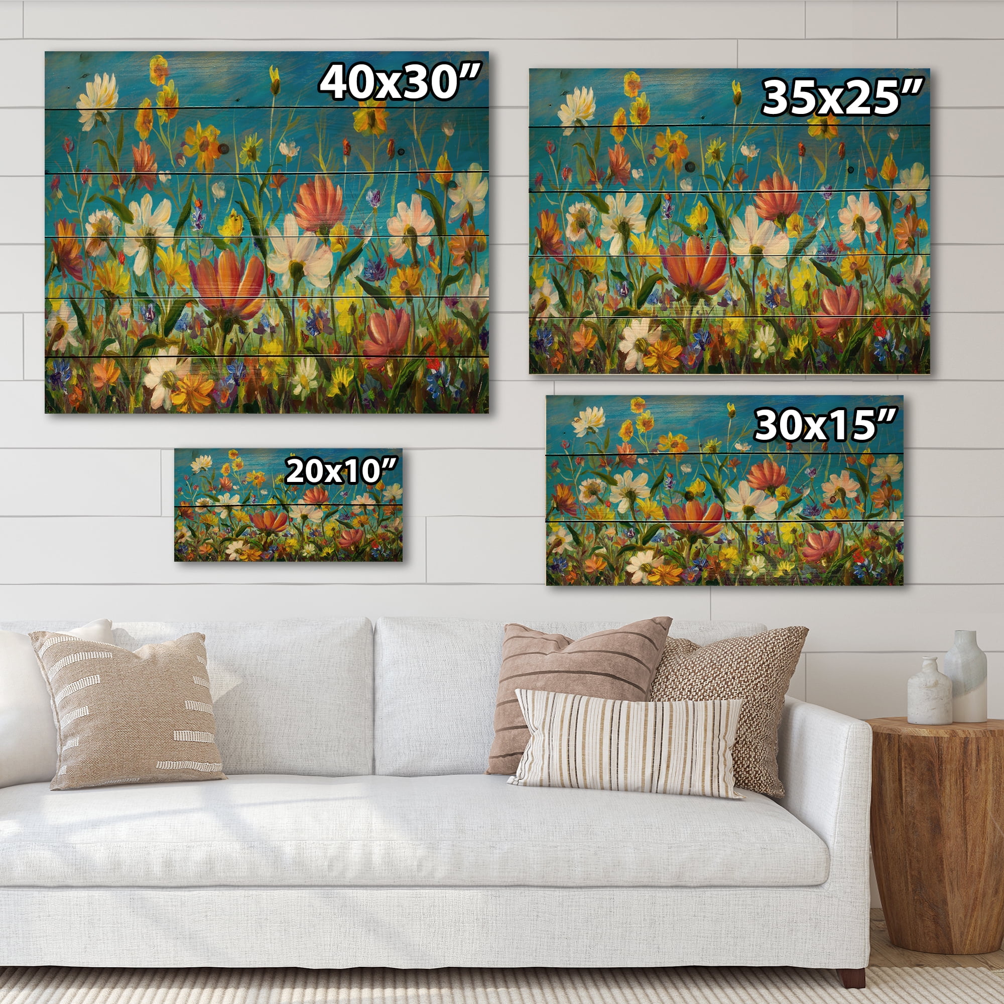 Designart 'Beautiful Field Flowers In Nature' Traditional Print on Natural Pine Wood