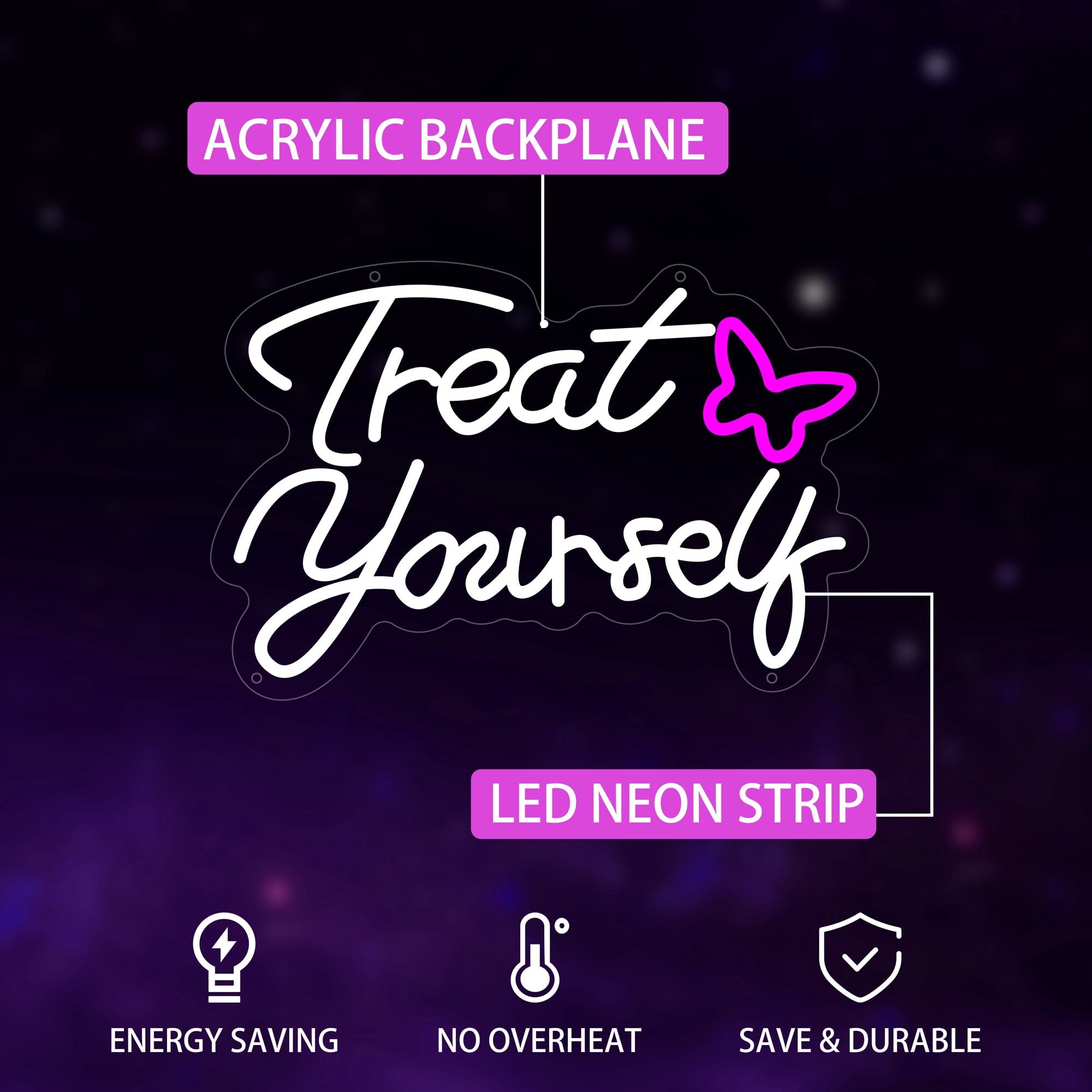 Treat Yourself Neon Sign for Wall Decor, Treat Yourself Led Signs for Home Decor, Dimmable Neon Light Sign for Bedroom, Game Room, Living Room, Bar Decoration, USB Powered Light Up Signs for Man Cave