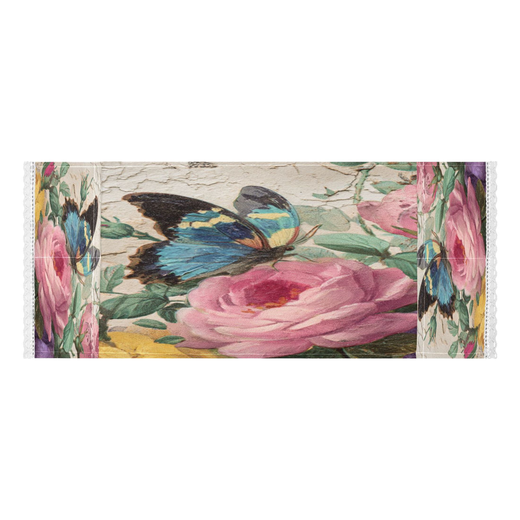 Washing Machine Cover 51.2x22in, Durable Polyester Dust Cover with Lace Trim and Side Pocket for Appliances Vintage Butterfly