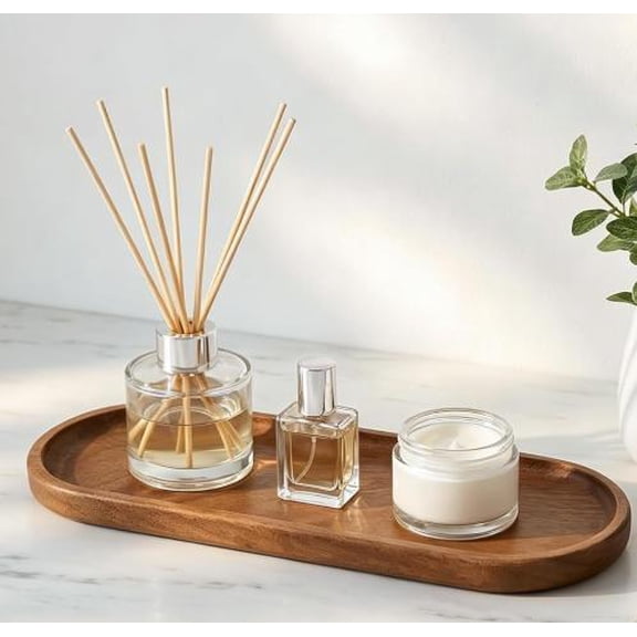 Acacia Wood Tray for Coffee Table & Bathroom – Wooden Decorative Serving Tray, Perfect for Candles, Perfume, Snacks, Jewelry Organization