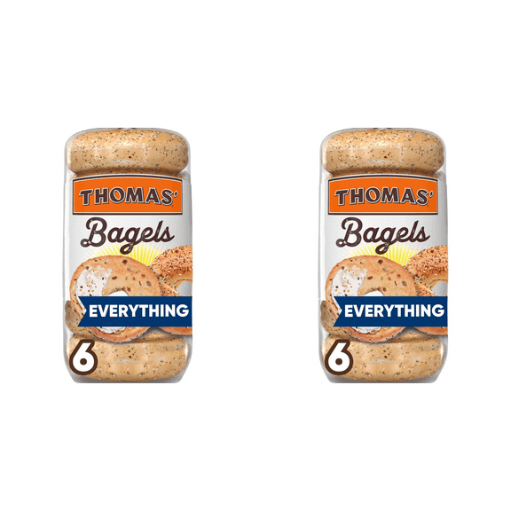 Thomas' Everything Bagels, 6 ct Pack of 2 - everything bagels, protein bagels, organic bagels, hearty breakfast, dave's killer bread