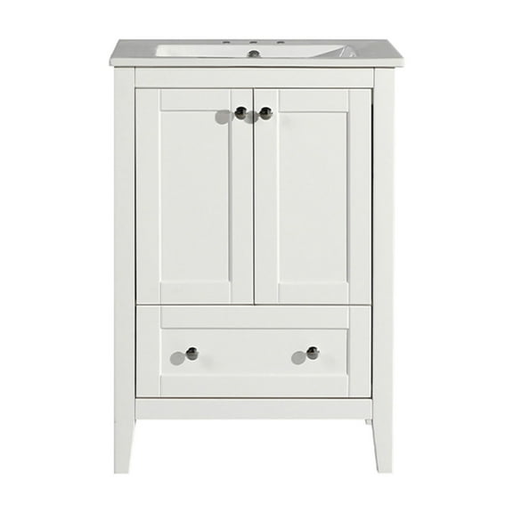 Cannes 24 in. White Bathroom Vanity With White, 3-Hole Ceramic Sink Top