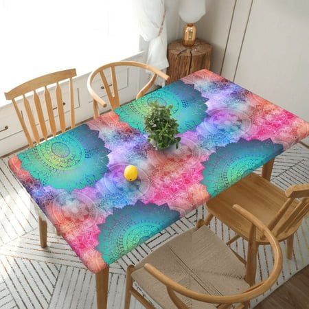 

Home Deluxe Tablecloth Mandala Pattern Waterproof Elastic Rim Edged Table Cover- For Christmas Parties And Picnics 5ft