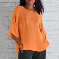 thumbnail image 2 of ZHENHONG T Shirts for Women,Plain Solid Color 3/4 Sleeve Tops Summer Casual Round Neck Work Blouses,Orange Women Blouses, 2 of 5