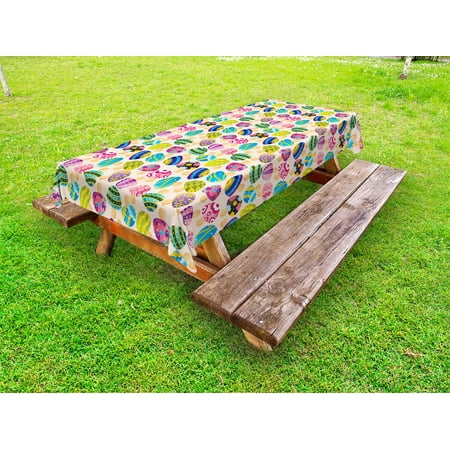 Fairy Picnic Mushroom Outdoor Tablecloth, Colorful Mushroom Vibrant Display Fairy Ingredient Variety Artistic Fun Design, Decorative Washable Fabric Picnic Table Cloth, 58 X 84 Inches,Multicolor, by Ambesonne ()
