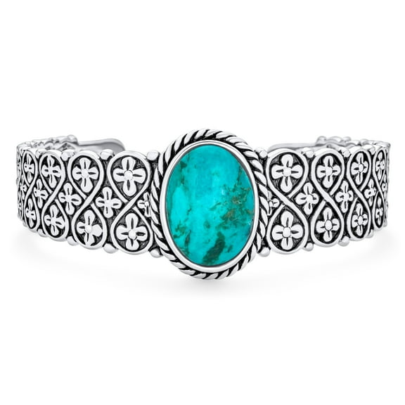 Bling Jewelry Womens  Turquoise Gemstone Cuff Bracelet Sterling Silver Lattice Design