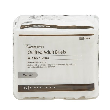 Wings Extra Quilted Adult Incontinence Brief M Moderate Absorbency Quilted, 65033, 43, 10 Ct
