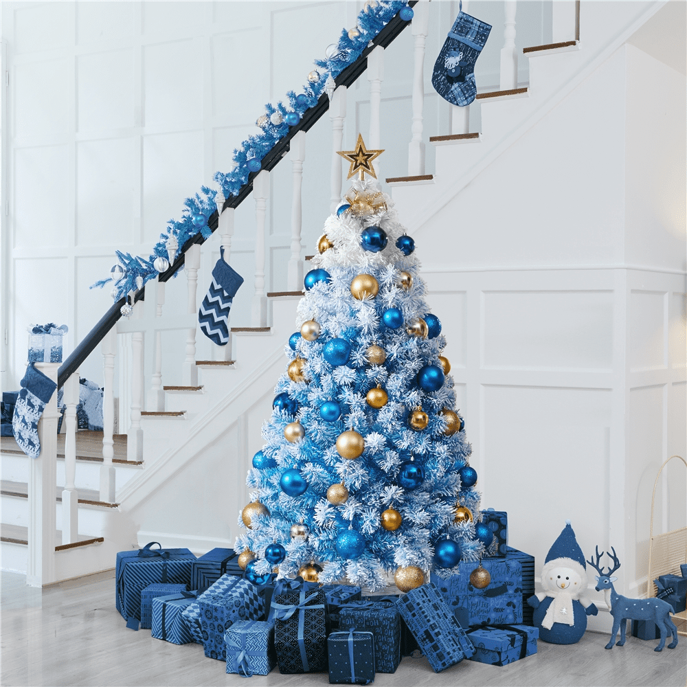 Alden Design 4.5ft Pre-lit Flocked Artificial Christmas Tree with Foldable Stand, Lake Blue Gradient