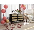 thumbnail image 4 of 6 Drawer Dresser, Rattan Storage Cabinet With 4 Pine Legs, Anti-tip Device Dresser Closet, Scratch Resistant Buffet Cabinet For Bedroom, Living Room46.66x15.75x30.2in, 4 of 9