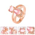 thumbnail image 3 of Anillo de gato de cristal rosa con incrustaciones de diamantes de imitación para mujer (oro rosa), 3 of 6
