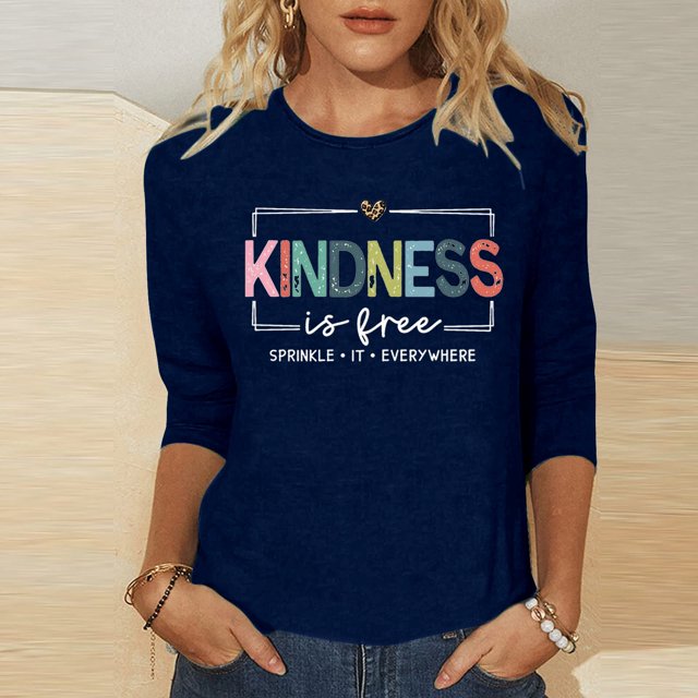 UANWENN Mode Femme Décontractée Col Rond Imprimé Lettre T-Shirt Manches 3/4 Haut T-Shirts Femme Mignon Haut d'Été T-Shirt Femme Chemises Femme Manches Longues T-Shirt Femme Été T-Shirts Femme Longs