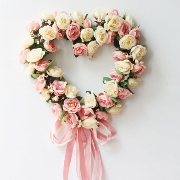 Artificial Flower Wreath for Front Door Peony Faux Floral Wreath Spring Summer Garland for Door Wall Window Hanging Wedding Party Fistival Welcome Hello Wreath Home Decor, 13.8"