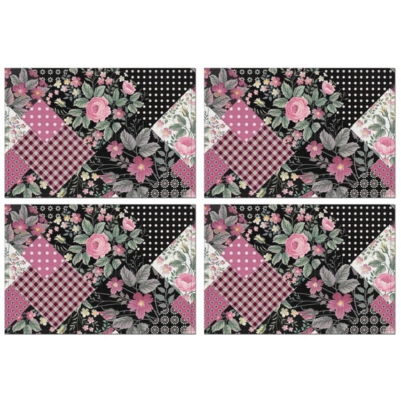 Pioneer Flower Floral Print Pattern Summer Placemats Table Placemats Set Of 4-Linen Kitchen Washable Placemats Table Mats 12x18 Inch Non-Slip Heat Resistant