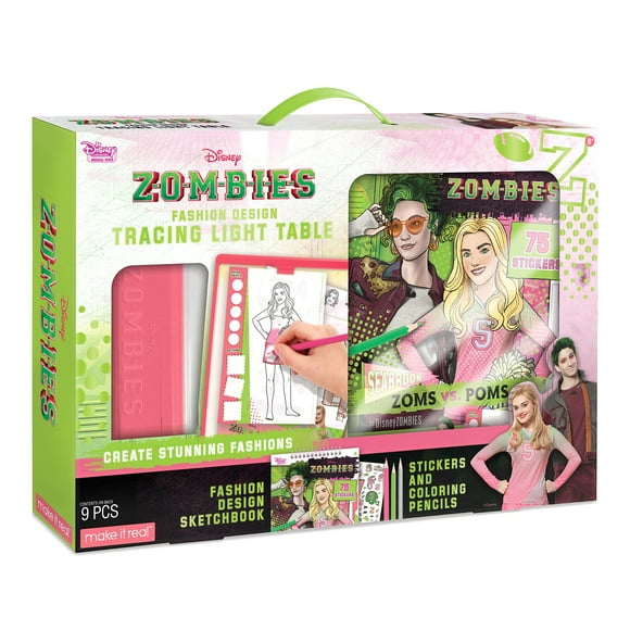 Make It Real - Disney Zombies Fashion Design Light Table - Fashion Design Tracing Light Box or Kids - Includes Tracing Light Table, 3 Colored Pencils, Tracing Pages, Sketchbook, & Stic