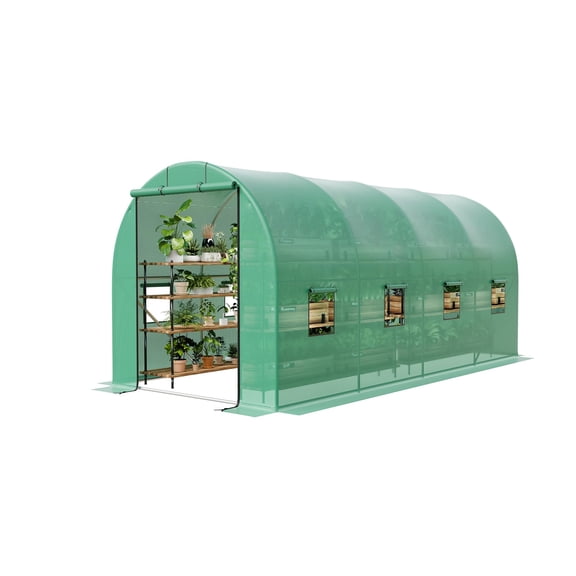 Studyset Outdoor Walk-in Greenhouse,Plant Growing Houses Kit with Roll-Up Zippered Doors & 8 Mesh Windows,Sturdy Galvanized Steel Frame & Durable PE Mesh Cover,Garden Tunnel for Home Gardening