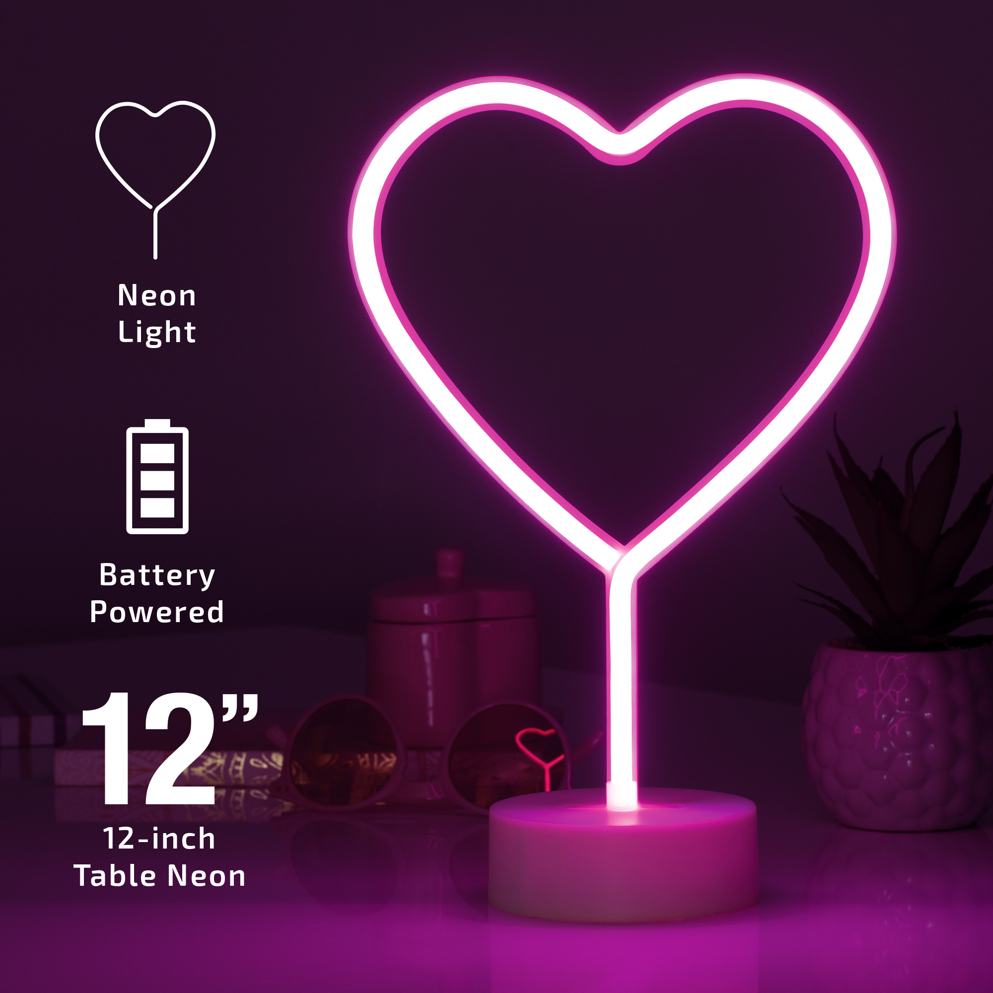 BrightSide 12" Pink Heart LED Neon Table Light photo 3