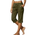 thumbnail image 3 of Zeliretfy Women Capri Pants Summer Casual Cropped Pants Drawstring Elastic High Waisted Trousers with Pockets, 3 of 8