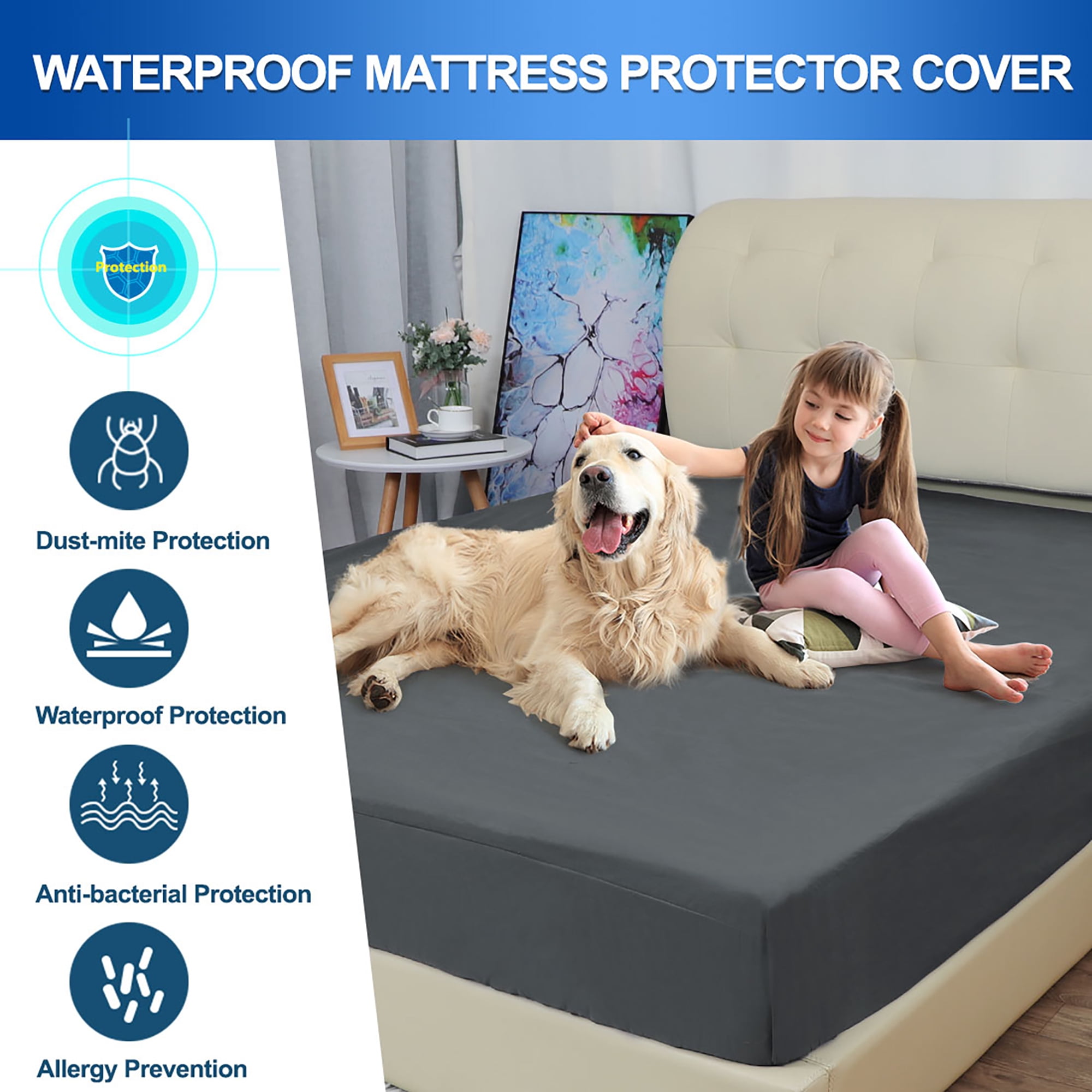 Waterproof Mattress Protector Microfiber Bed Mattress Pad Deep Pocket