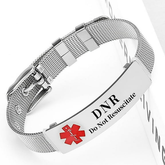 Vagzen Stainless Steel Medical Alert ID Bracelet for Men Women, Engraving DNR(Do Not Resuscitate)