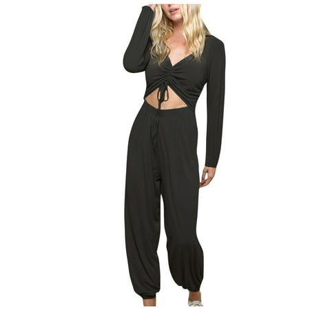 

Tangnade Women Summer Tops Women s Sexy Open Navel Drawstring Top Harlan Shalwar One Piece Suit
