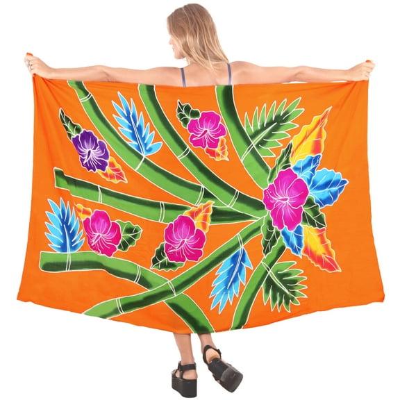 HAPPY BAY Women's Beachwear Sarong Coverups Bikini Skirt Swim Cover up Swimsuit Summer Wraps Bathing suit Swimwear Beach Wrap Skirts for Women One Size Orange, Tropical Leaves