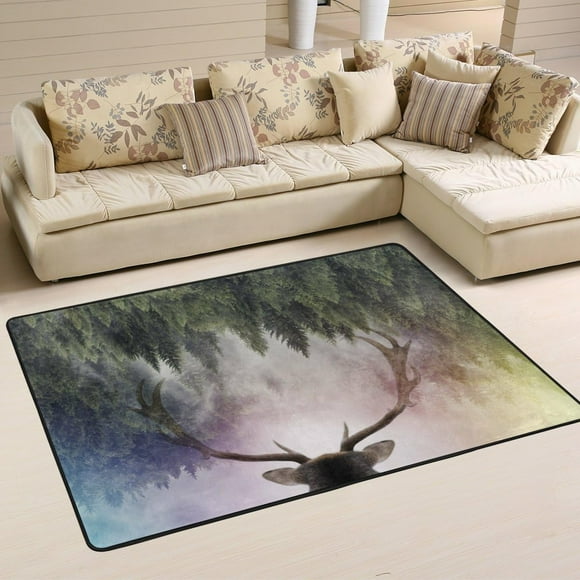 Wellsay Tree of Life Area Rug 2'x3', Antler and The Forest Polyester Area Rug Mat for Living Dining Dorm Room Bedroom Home Decorative