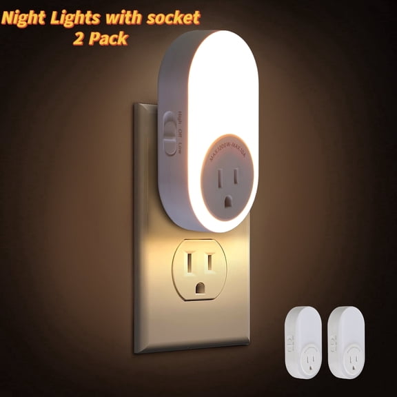 Dawnrise Night Lights Plug into Wall with Power Outlet, CCT and Adjustable Brightness for Kitchen,Living Room,Office,2PK