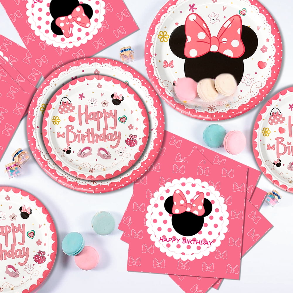 Minnie Mouse Party Pack - 16 Count Birthday Plates | Disney Themed Tableware For Kids Celebrations