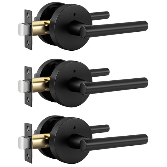 goldenwarm Black Door Handle Interior, Matte Black Privacy Lever Door Handle, Heavy Duty Interior Bedroom Door Lever Pack, Black Door Handles Interior for Bathroom(3 Pack)