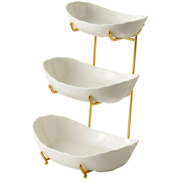 Tazón de frutas para mostrador de cocina, bandeja para refrigerios y postres, cuencos para servir de varias capas con Golden 3 capa