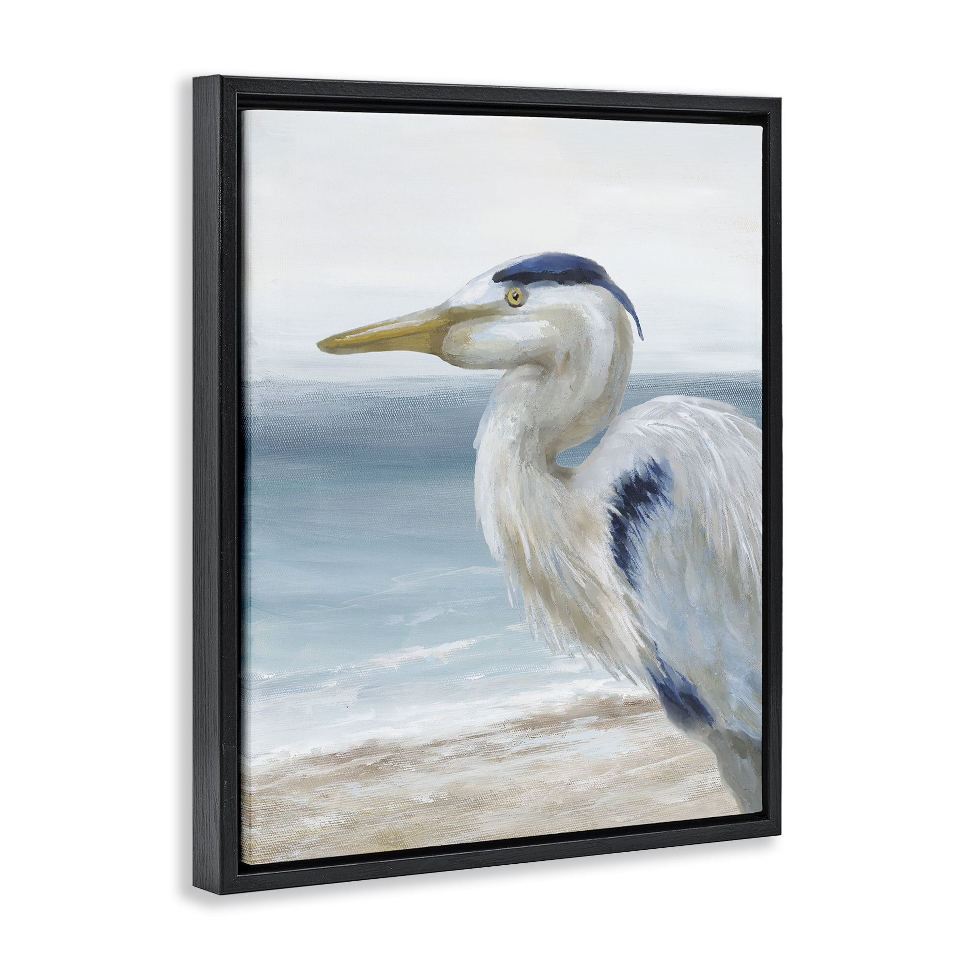 Stupell Industries Left Gazing Heron Black Framed Floater Canvas Wall Art, design by Nan